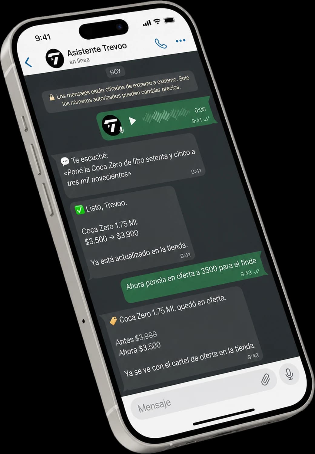 Conversación de WhatsApp con el asistente de una tienda