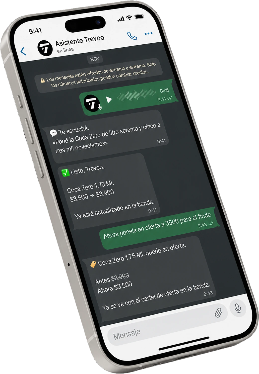 Conversación de WhatsApp con el asistente de una tienda